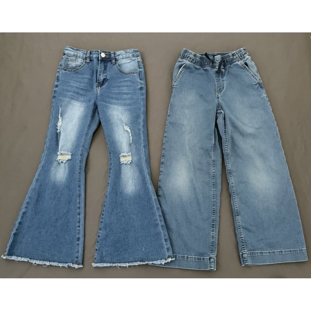 Lot 2 Girls Jeans Size Medium Gap Wide Leg Shein Flared Distressed Boho